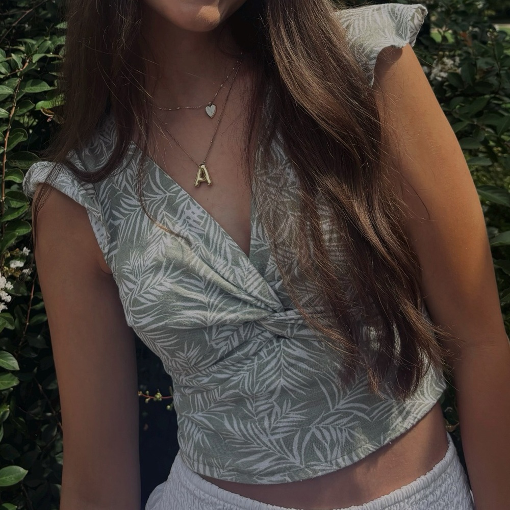 Leaf Print Crop Top in Green by Wild Fable